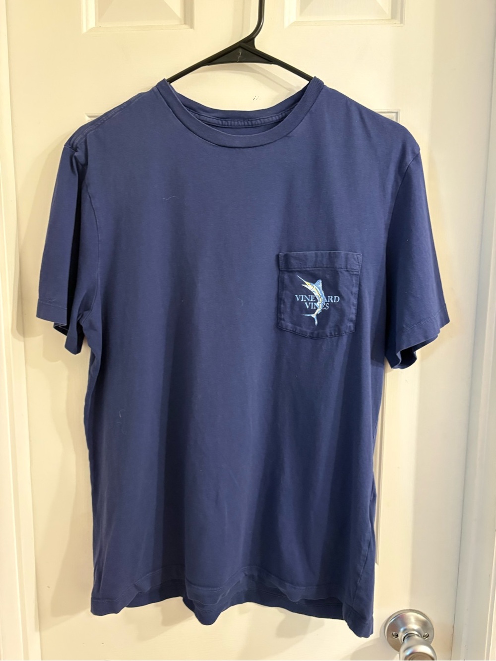 Vineyard Vines Marlin Fishing Pocket T Shirt Navy Blue Small nautical coastal
